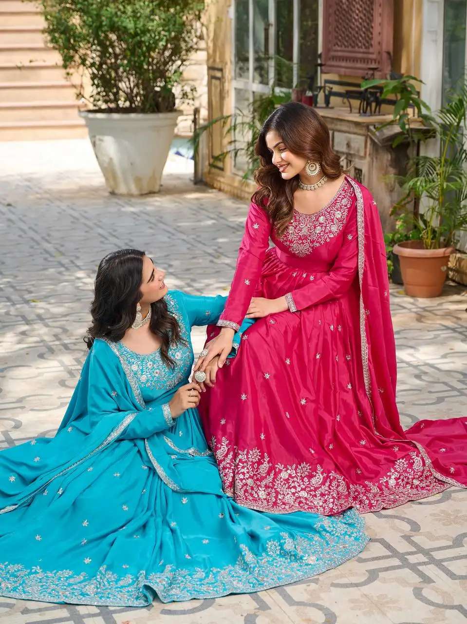 Women's American Silk Sequence Embroidery Long Anarkali Kurti Gown With Dupatta - Image 8